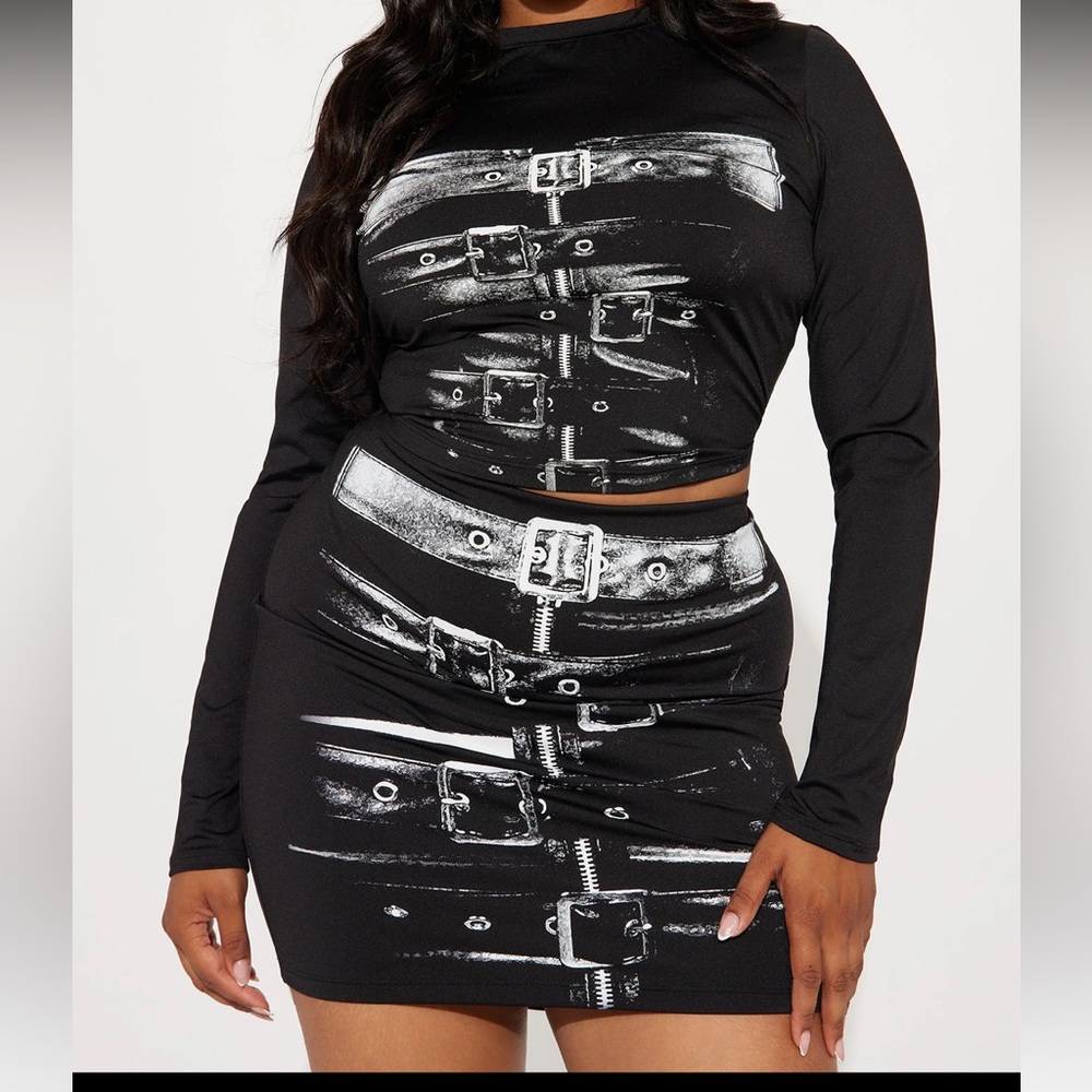 Cute black buckle up 2 piece